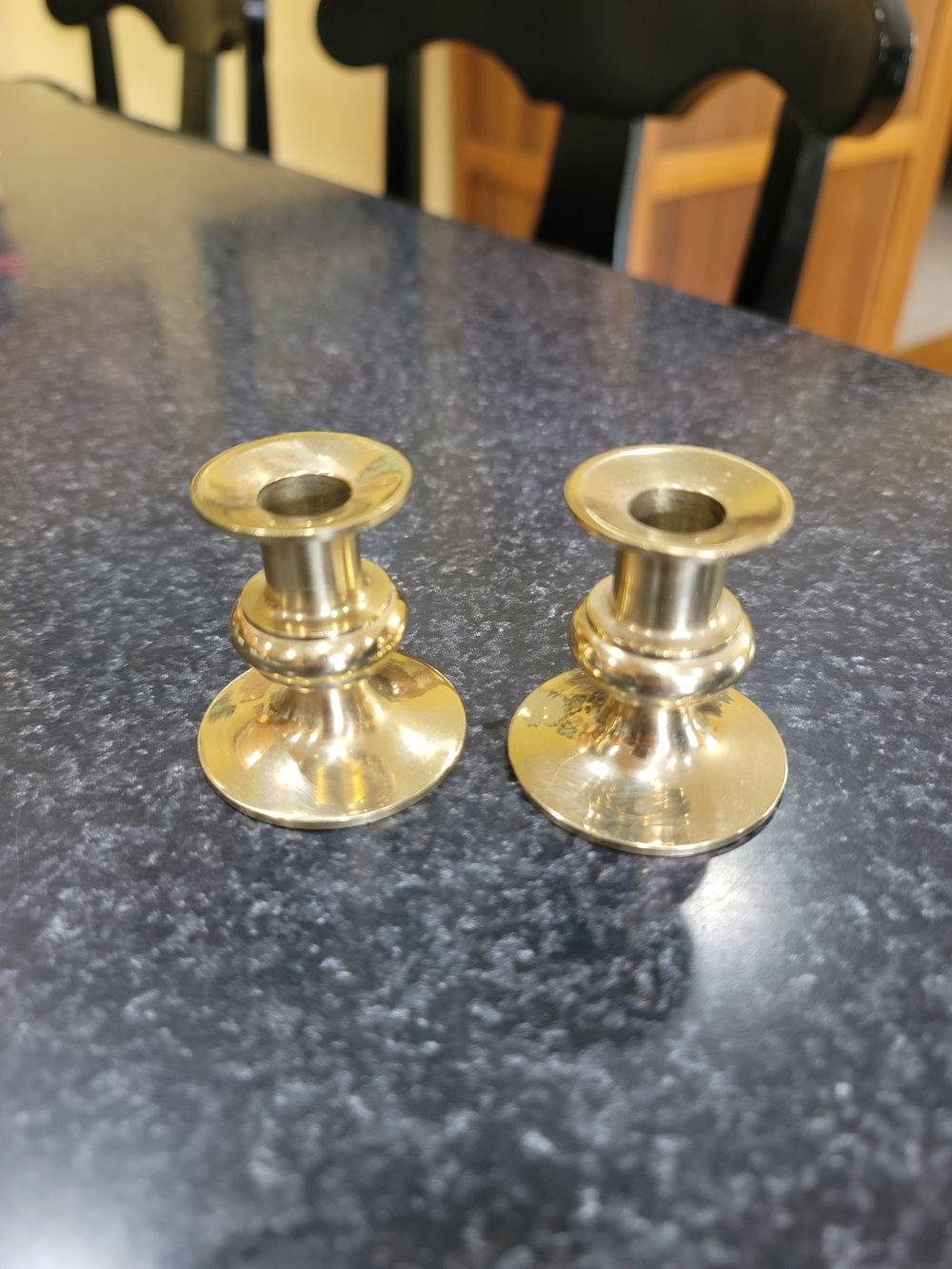 Vintage solid brass short console or taper candlestick holders - Pair